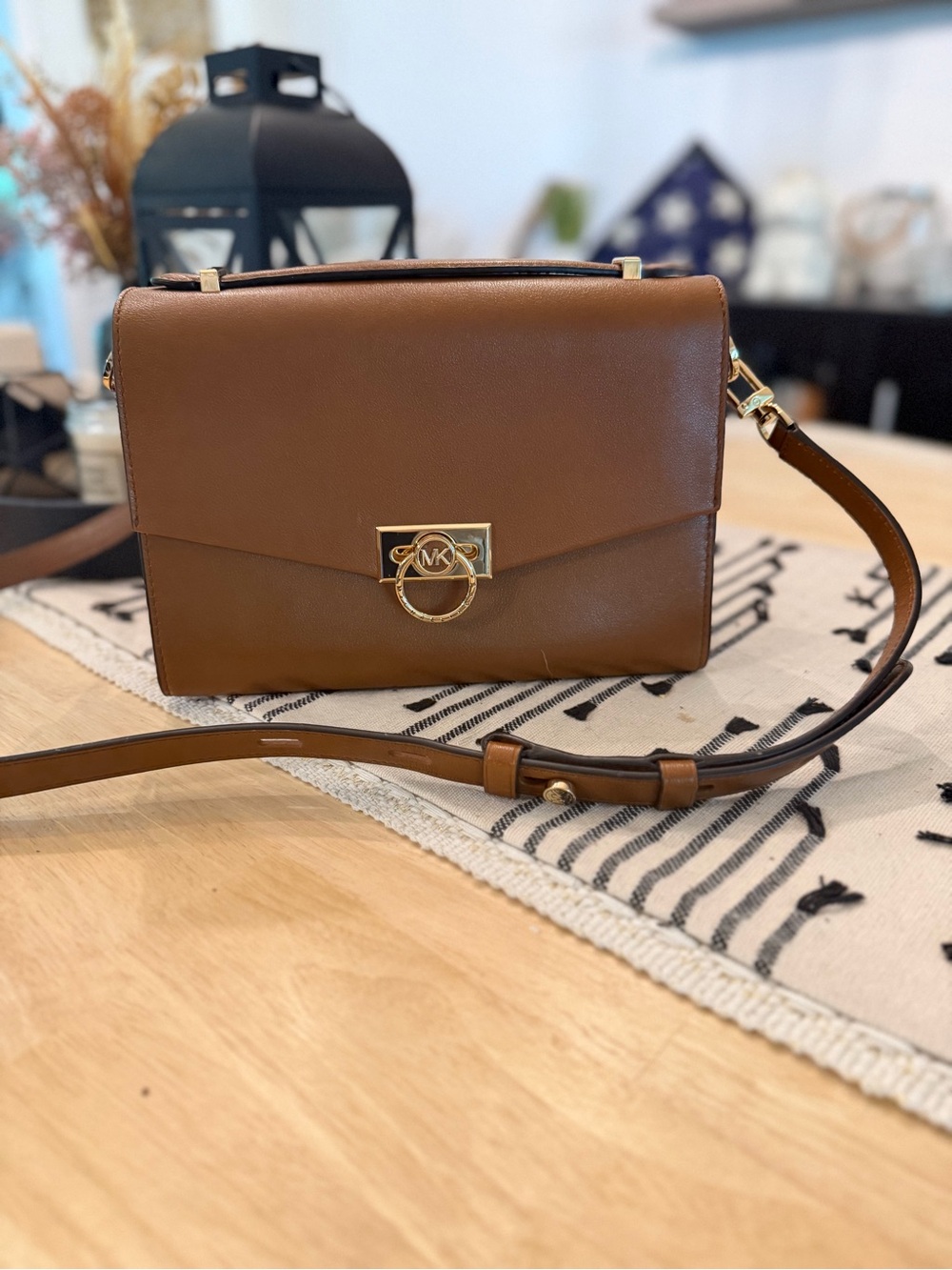 Michael Kors Hendrix Brown LeatherCrossbody Shoulder Bag